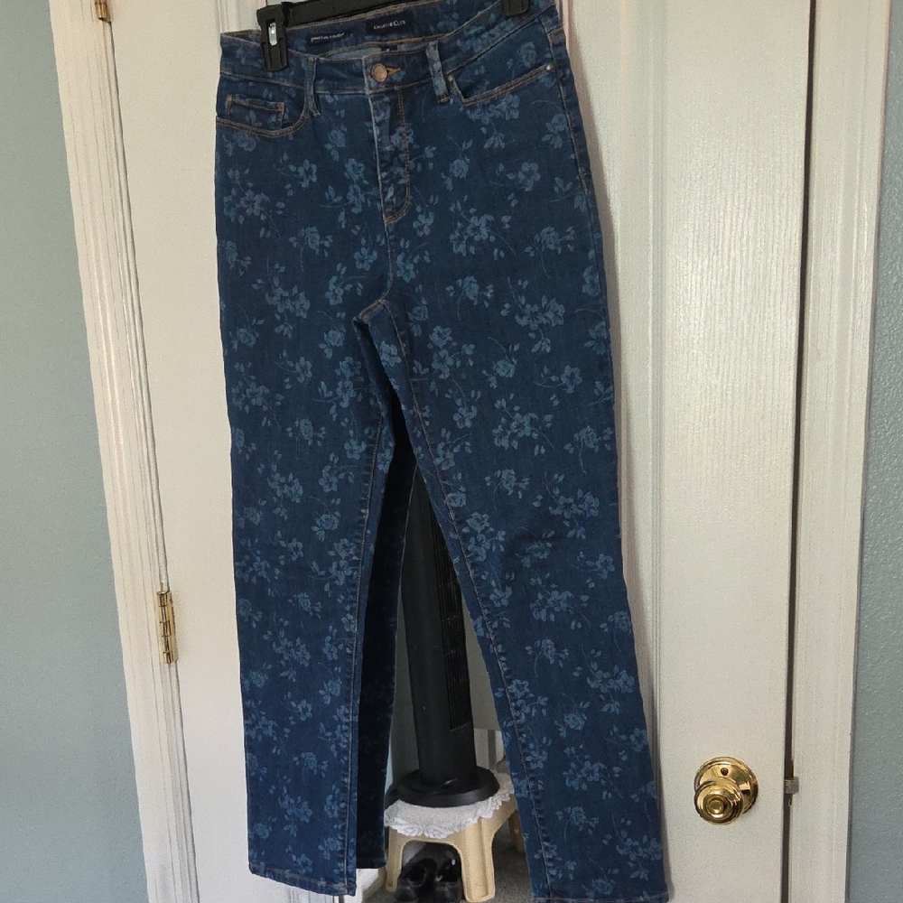 Charter Club Blue Floral Straight Leg Jeans
